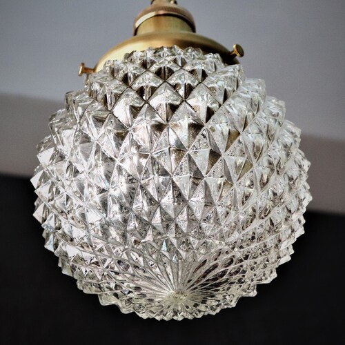 Vintage Pendant Light 6 Faceted Glass Globe And Custom - Vintage Cut Glass Ceiling Light Vintage Pendant Light 6 Faceted Glass Globe And Custom - Vintage Cut Glass Ceiling Light