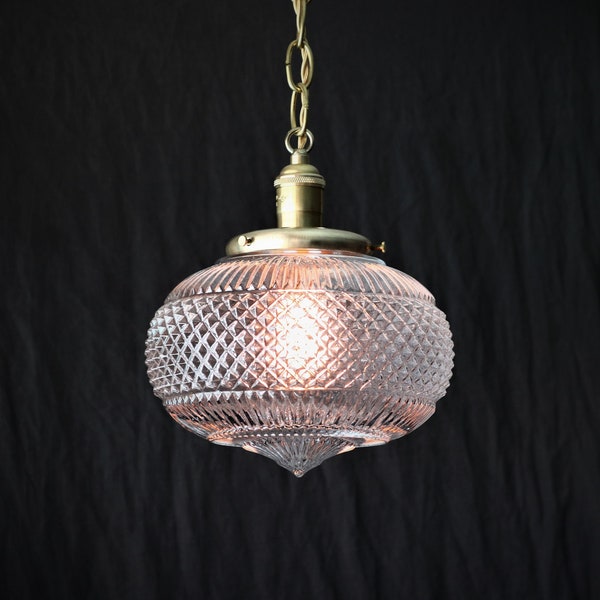 Crystal Pendant Light - Unique Antique Glass Globe and Custom Hand-Finished Brass - Mid Century Modern Lighting Decor - Custom Built