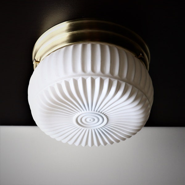 Vintage Flush Mount Light - 6" White Drum Shade - Retro Ceiling Light - Mid-Century Modern Décor - New UL Base