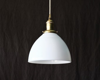 Vintage Pendant Light - White Milk Glass Shade - Cottage Kitchen Lighting - Farmhouse Style Vintage Ceiling Lamp