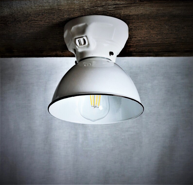 White Porcelain Ceiling Light Fixture Semi Flush Light Etsy