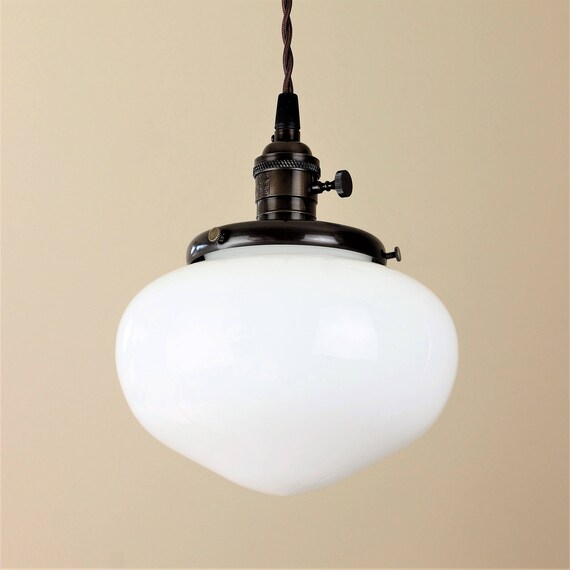 Acorn Pendant Light School House Milk Glass Globe And Custom Image 0