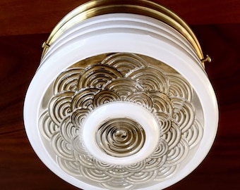 Art Deco Flush Mount Ceiling Light - 6", 8" Vintage Style Enameled Glass Drum Shade - Ceiling Light Fixture