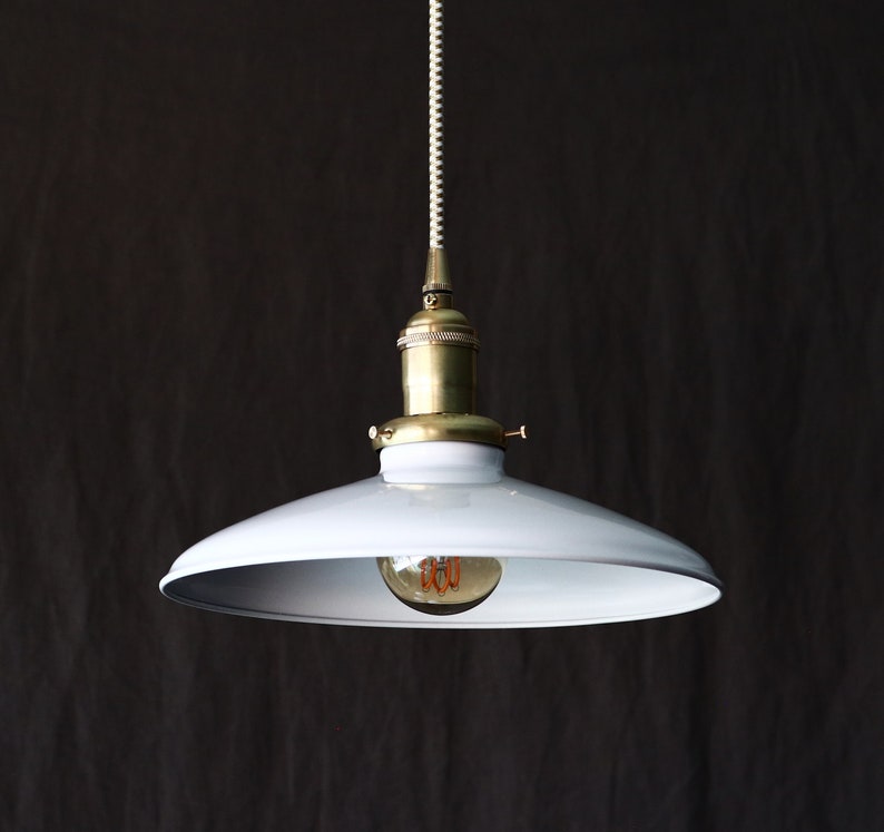 Pendant Light - White Vintage Lamp Shade - 10' Width - Ceiling light - White Light - Mid Century Kitchen Lighting - 1950s Gas Station Light 