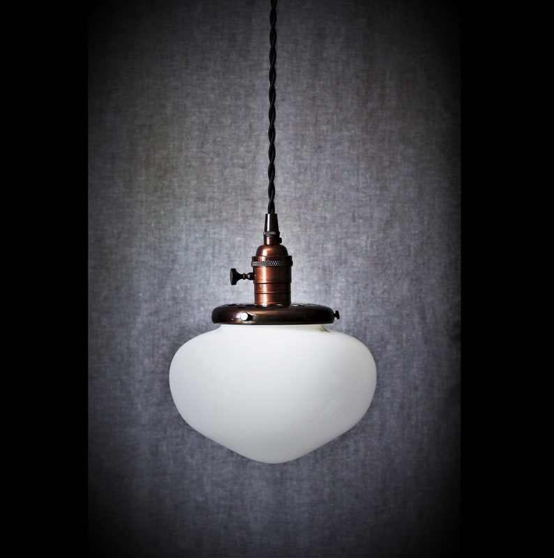 Acorn Pendant Light School House Milk Glass Globe Brass Fixture Bohemian Decor Vintage Ceiling Lamp Mid Century Soft