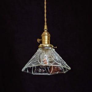 Pressed Clear Glass Pendant Light - Custom Brass Light Fixture - Kitchen Island Lighting - Art Nouveau - Art Deco Style Light