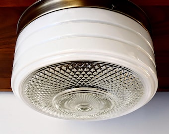 Flush Mount Ceiling Light - 6", 8", 10" Pressed Retro Glass Drum Shade with New UL listed Metal Base - Mid Century Modern Interior Light