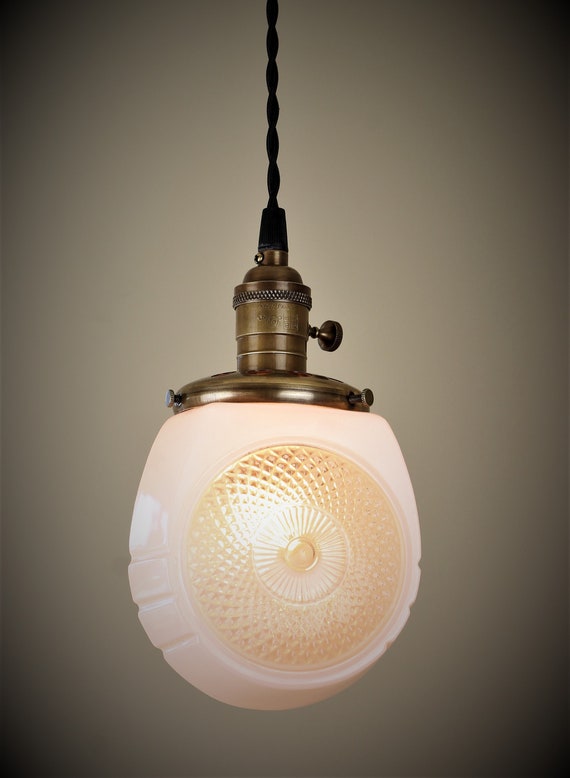 Pendant Light W White Retro Milk Glass Globe Vintage 50