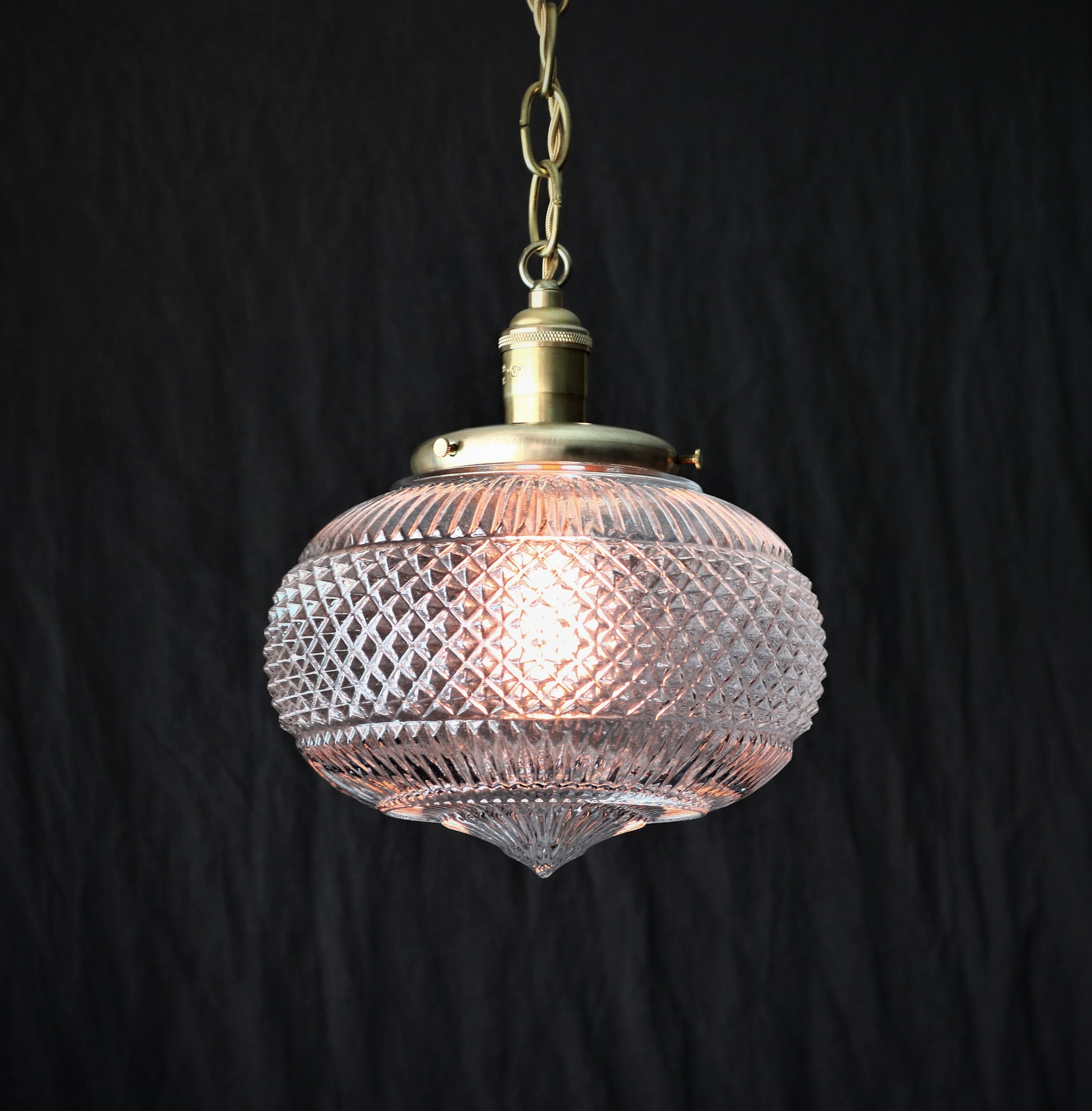 Crystal Pendant Light Unique Vintage Glass Globe and Custom Hand finished Brass 1970s Chain Swag Lamp Customizable Etsy