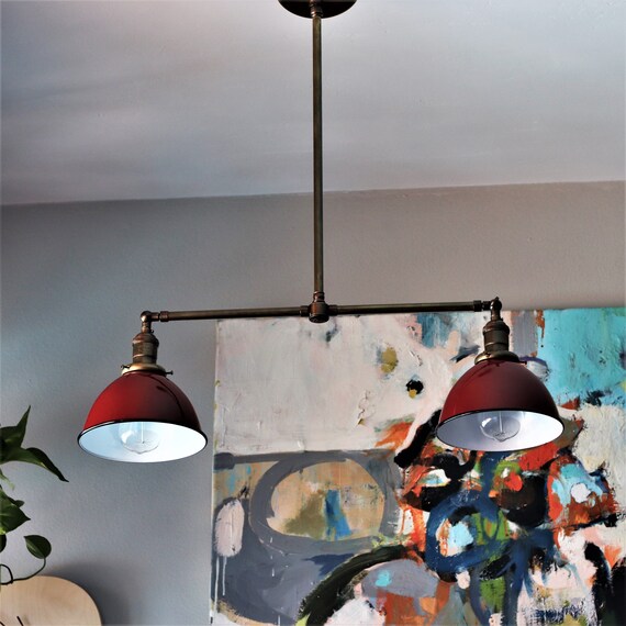Pool Table Light Vintage 1950s Twin Light Fixture Red Lamp Etsy