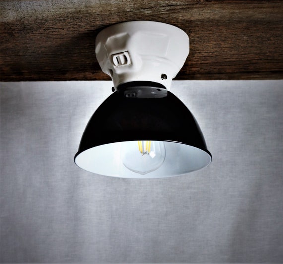 Black Ceiling Light Antique Porcelain Fixture 1950 S Etsy