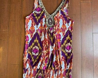Vintage Y2K Studio Y oranje en paarse tanktop met kralen