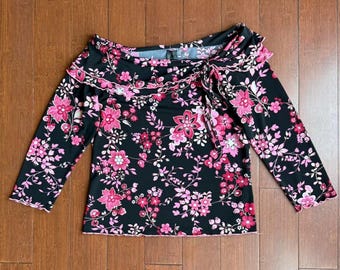 Vintage Y2K Made in USA Black and Pink Floral Blouse