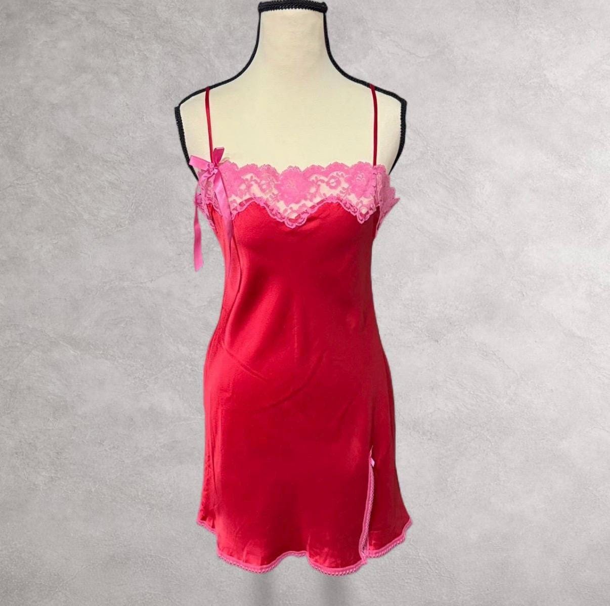 victoria secret red slip dress Victoria's 1999 Silk Cowl  Toots Vintage The dress hits at the upper mid Victoria Secret 100% Silk Red
