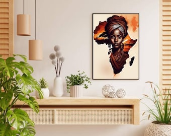 African Woman Wall Art Printable for Living Room, Bold Afrocentric Portrait Home Decor