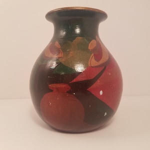 Vintage Mexican, Art Pottery Vase, Hand Painted, Clay Jug, Hombre Sombrero, Siesta Pot, Southwest Landscape, Home Decor, Gift for Her