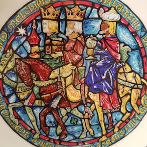 Henri D&#39;Arceau, Limoges France, Christmas Plate, Noel 1981, Limited Edition, The Three Kings, Artist Andre Restieau, Stained Glass Window