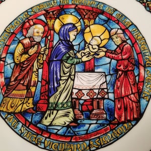 Henri D&#39;Arceau, Limoges France, Christmas Plate, Noel 1978, Limited Edition, Mary Joseph Simon, Artist Andre Restieau, Stained Glass Window