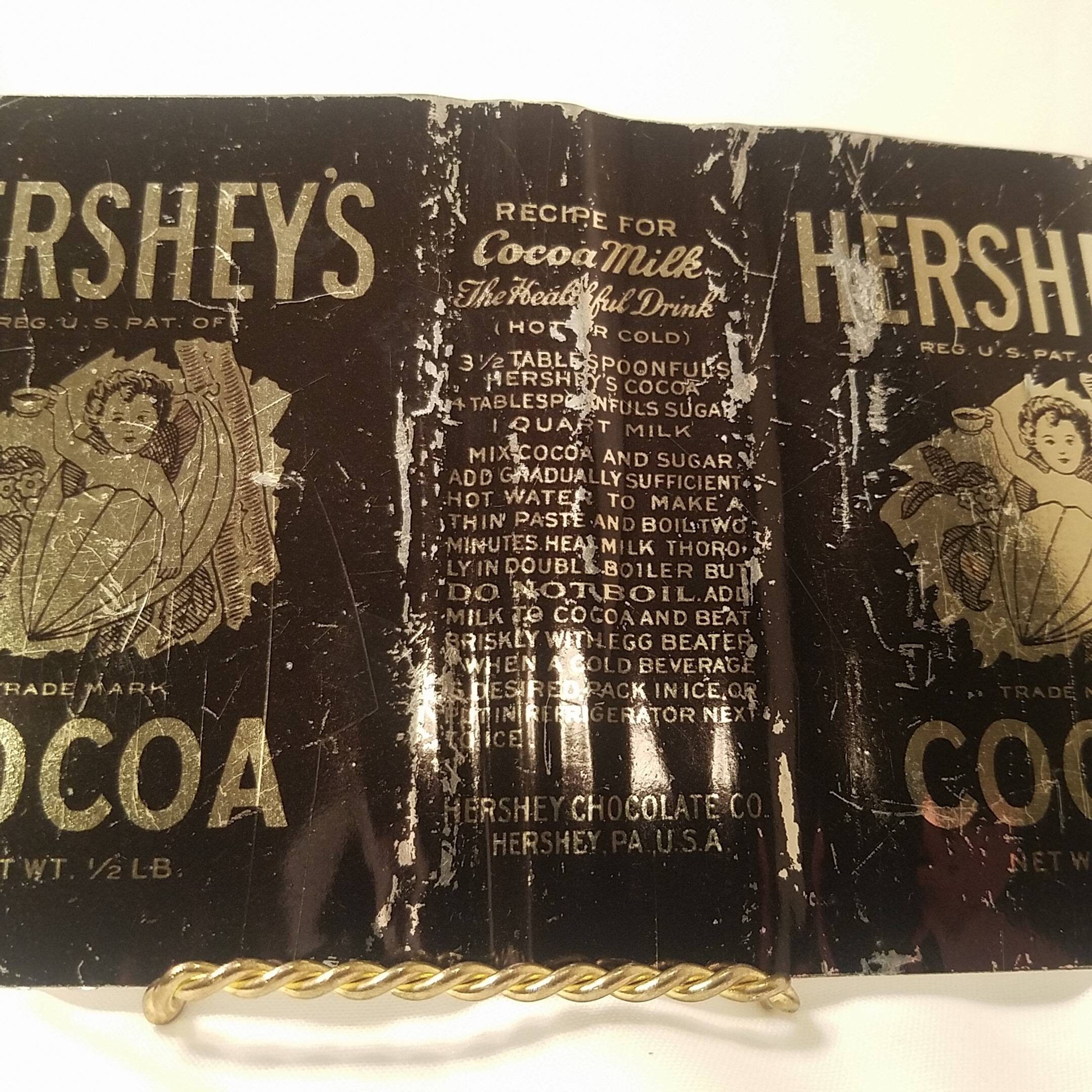 Hershey's Cocoa Can, Collectible Tin Sign, Cocoa Bean Baby, 1920's