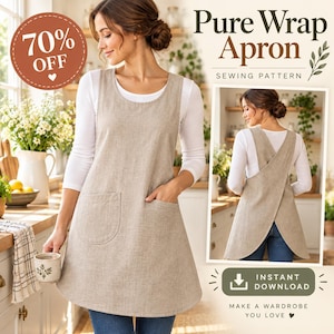 Cross-Back Apron Sewing Pattern PDF • Easy Beginner Apron • Japanese Apron• Artist & Kitchen Apron • Digital Download • Pinafore apron