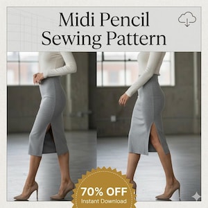 Midi Pencil Skirt Sewing Pattern PDF – High Waisted Fitted Skirt – Women’s Skirt Pattern – Easy Beginner – Instant Download