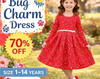Bug Charm Dress Sewing Pattern PDF, Girls Sizes 1-14 Years (Digital Download)