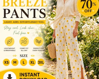 Breeze Pant Sewing Pattern | Wide Leg Trousers, Elastic Waist (Digital Download)