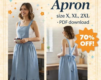 Cross Back Apron Sewing Pattern, Japanese Pinafore, Artist Kitchen DIY (PDF Download)