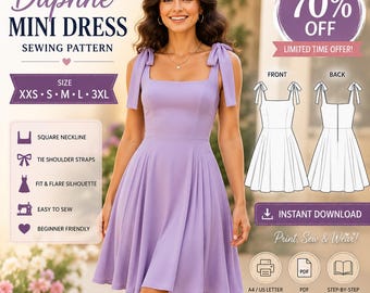 Daphne Mini Dress | Earthy Boho Micro Dress, Backless Rave Outfit, Jaded London Inspired| Halloween Dress|Sewing Pattern