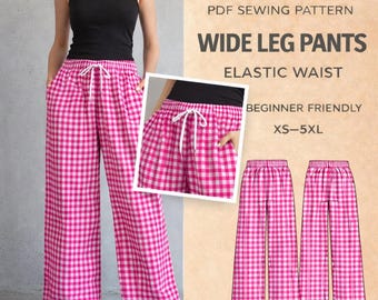 Wide Leg Pants Sewing Pattern| Women Pants Pattern| Palazzo Pants Pattern | Lounge Wear Pattern| Elastic Waistband Pants | Sewing tutorial