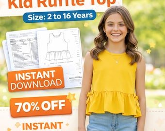 Girls Sewing Pattern PDF Peplum Top & Wide Leg Pants | Kids Clothes Pattern | Instant Download | A0 A4 US Letter | Sizes 1–15Y