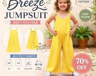 Girls Tie Shoulder Jumpsuit Sewing Pattern (PDF Download) 1Y-8Y
