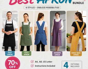 Apron Sewing Pattern Bundle | Cross Back, Cozy, Modern, Easy (PDF Download)