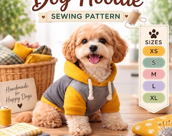 Dog Hoodie Sewing Pattern PDF, XXS-XL Dog Clothes Pattern, Pet Hoodie Sewing Pattern, Beginner Pet Clothing, Instant Download