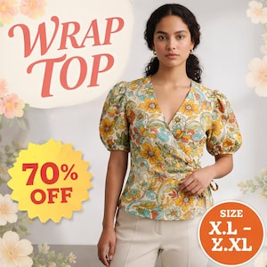 Wrap Top Sewing Pattern | Easy Beginner Pattern + Easy Illustrated Tutorial | XXS - XXL | Crossover Crop Top | A0, A4 & US-Letter