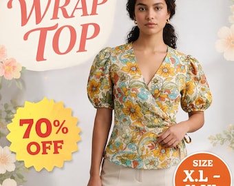 Wrap Top Sewing Pattern | Easy Beginner Pattern + Easy Illustrated Tutorial | XXS - XXL | Crossover Crop Top | A0, A4 & US-Letter
