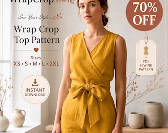 Wrap Crop Top Sewing Pattern PDF | A0 A4 US Letter Sizes | XS-2XL | Diy Wrap Blouse Pattern | Beginner Friendly | Instant Download