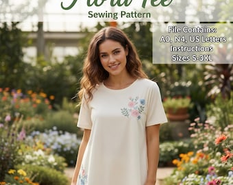 Flora Tee Sewing Pattern | Women's Relaxed Fit T-Shirt | Beginner Friendly (Digital PDF)