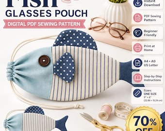 Fish Glasses Pouch Sewing Pattern PDF | Cute Fish Eyeglasses Case Pattern | Beginner Sewing Project | Instant Download | A4 A0 US Letter
