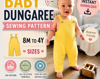 Baby Dungaree Sewing Pattern, Sizes 8M-4Y, Beginner Friendly (PDF Download)
