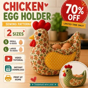 Chicken Egg Holder Sewing Pattern PDF, Hen Egg Basket Pattern, Farmhouse Chicken Basket, Egg Gathering Basket, Fabric Chicken Tutorial