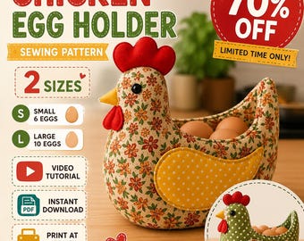 Chicken Egg Holder Sewing Pattern PDF, Hen Egg Basket Pattern, Farmhouse Chicken Basket, Egg Gathering Basket, Fabric Chicken Tutorial