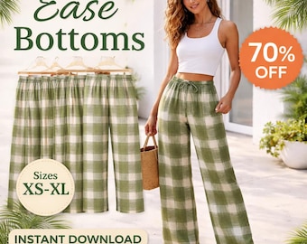 Elastic Wide Leg Pant Sewing Pattern | XS-XXXL | Instant Download | Easy Digital PDF | Women's Baggy Trouser Loose Linen Pockets Palazzo