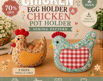 Chicken Oven Mitt Sewing Pattern PDF | Libby the Ruffle Tail Chicken Potholder Pattern | Farmhouse Kitchen | Vintage inspired potholder