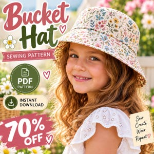 Reversible Bucket Hat Sewing Pattern PDF | Summer Sun Beach Hat | Women Kids Baby Hat | Beginner DIY | Instant Download