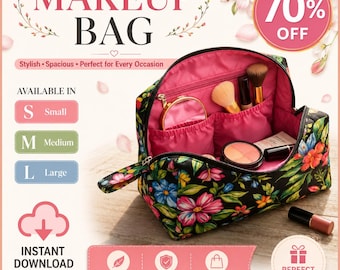 Quilted Makeup Bag Sewing Pattern: Beginner-Friendly Boxy Pouch, A0/A4/US LETTER
