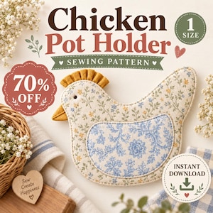 Patron PDF de manique poulet | Manique poulet à queue à volants Libby | Cuisine de ferme | Manique d'inspiration vintage
