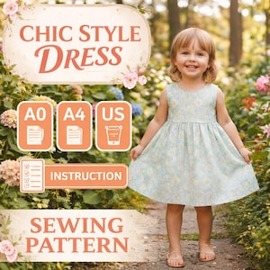 シックなスタイルのドレス型紙（PDF）｜女性向け簡単ドレス型紙｜A0、A4、USレターサイズ対応｜初心者向け｜即時ダウンロード