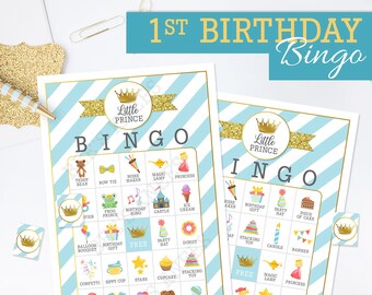 1st Birthday Bingo printable game for a little prince first birthday party