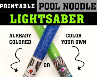 Lightsaber Printable Pool Noodle wrap - color your own or pre-colored perfect for preschool or elementary school age kids party